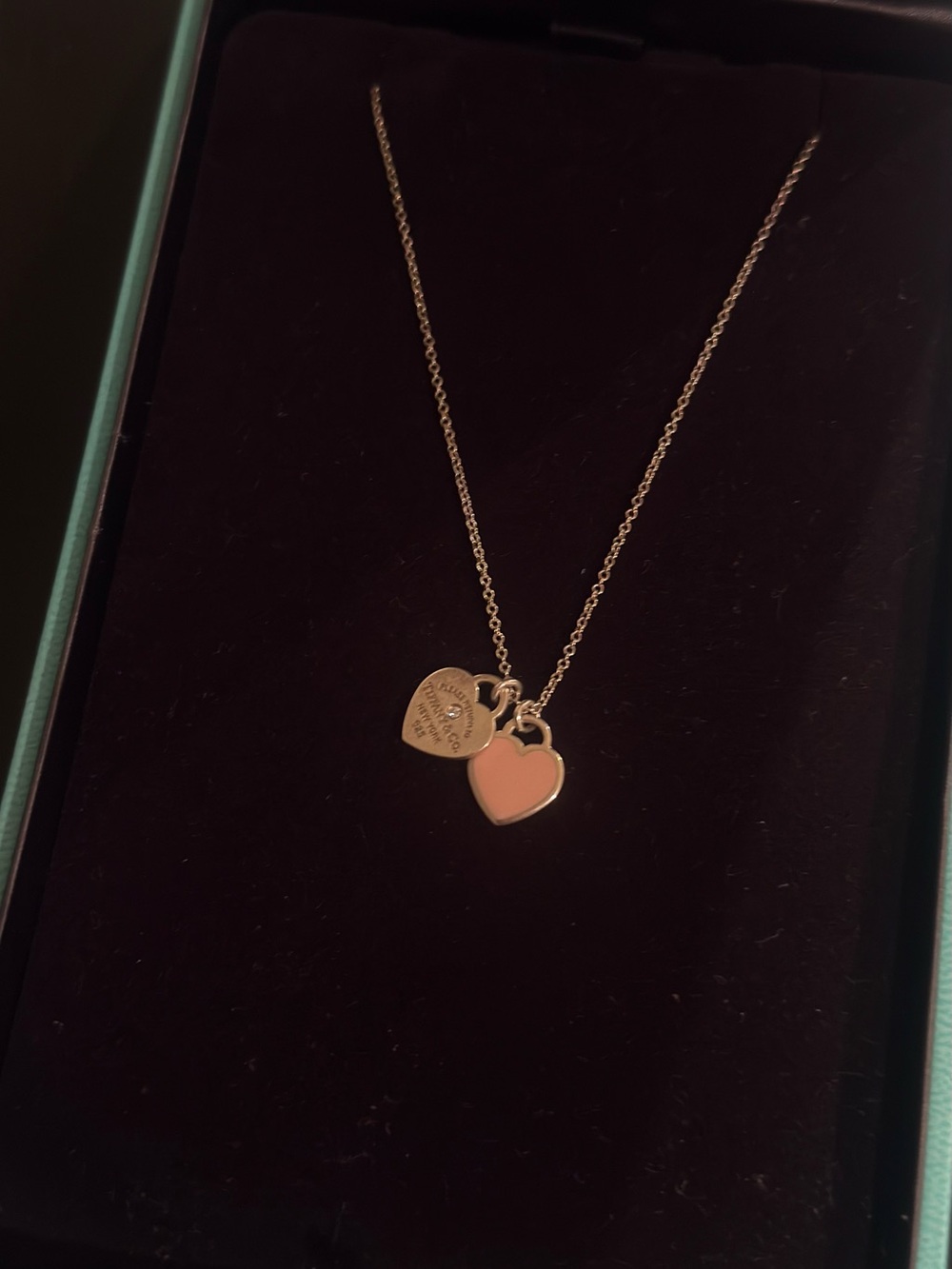 Return To Tiffany Pink Double Heart Tag Pendant in Silver with a Diamond, Mini